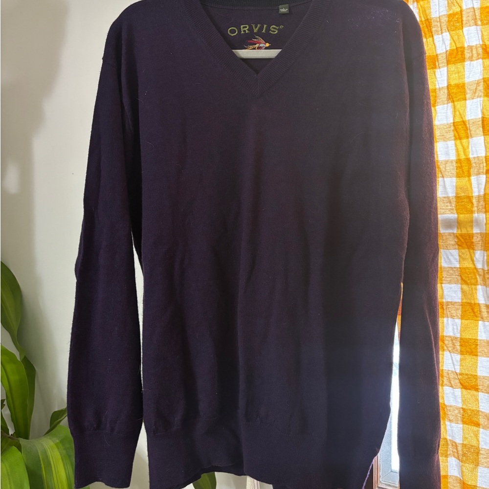 Orvis Men's Deep Purple V-Neck Sweater - Picture 2 of 4